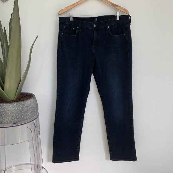 Gap Mid Rise Classic Straight Jeans in 360 Stretch Blue Black 33 / 16 - Picture 2 of 7